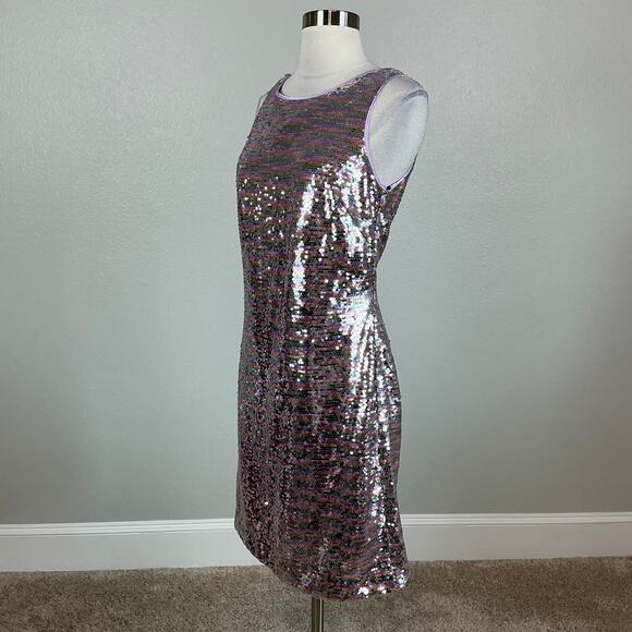 Vince Camuto Sparkly Sequined Mini Sheath Cocktail Dress Size 6 Pink and Silver - Picture 4 of 13